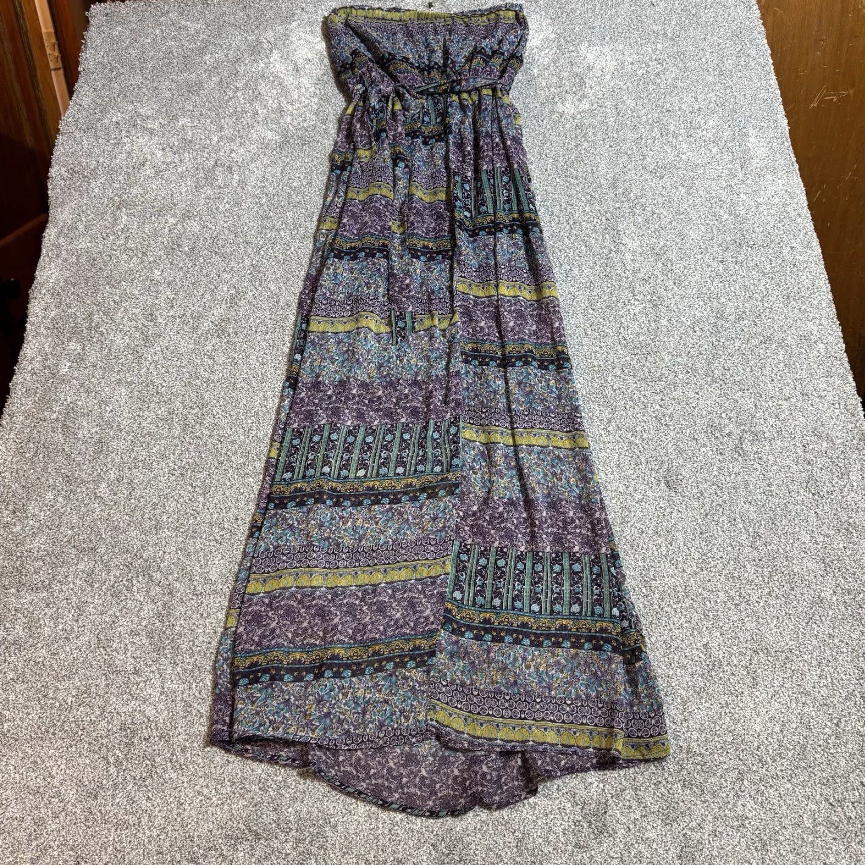Vintage UMGEE Dress Maxi Strapless Boho Hippie Festival USA Women M Purple Floral Layered Long Dress Size M / US 6-8 / IT 42-44 - 7 Thumbnail