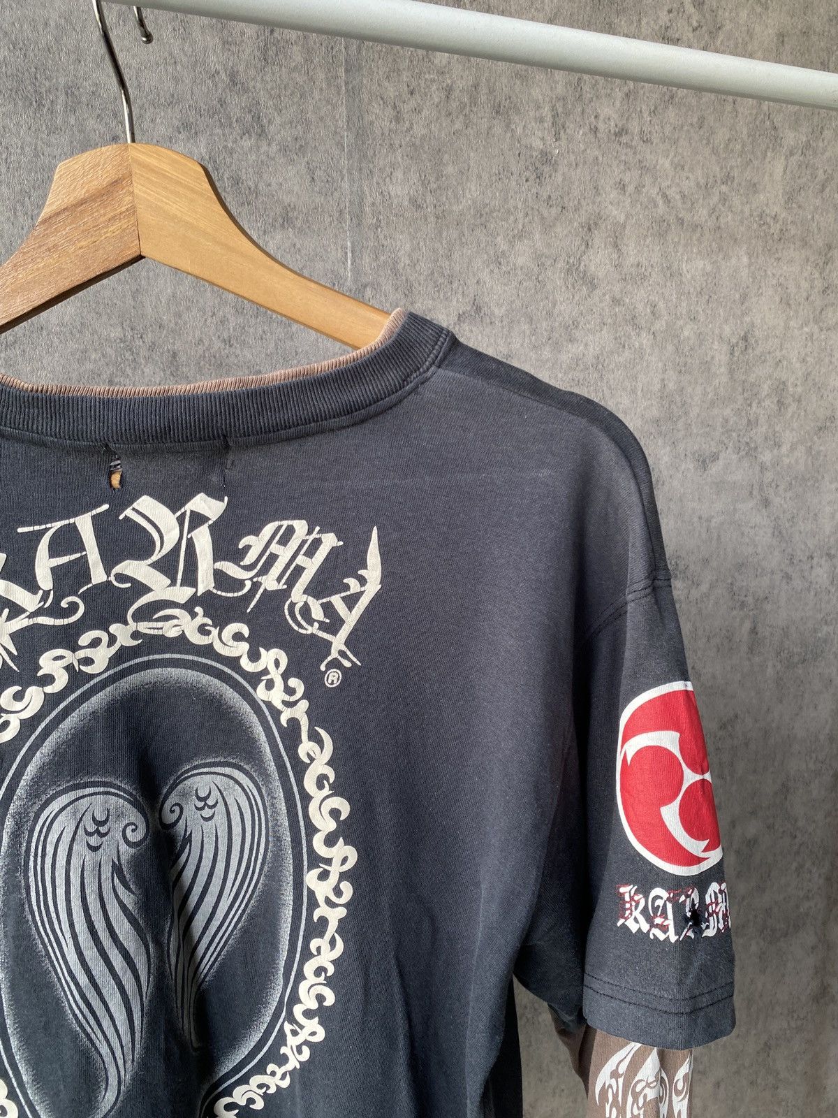 14th Addiction Vintage 90’s Karma Black Faded Design Distressed T Shirt Size US M / EU 48-50 / 2 - 10 Thumbnail