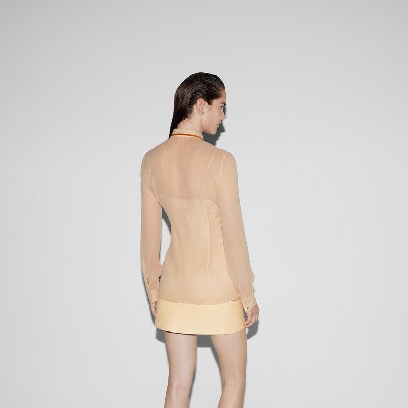 Gucci o1la5ras0526 Light Silk Georgette Shirt in Pink/Beige Size M / US 6-8 / IT 42-44 - 4 Thumbnail