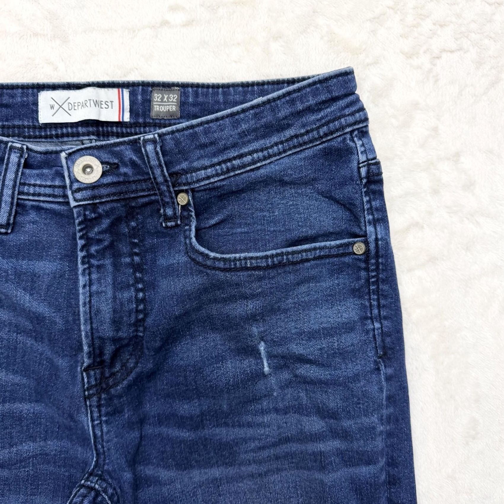 Vintage Departwest Jeans Slim 30x32 Blue Trouper Distressed Stretch Denim Dark Wash Mens Jeans 30 Regular 32Inseam Size US 30 / EU 46 - 4 Thumbnail