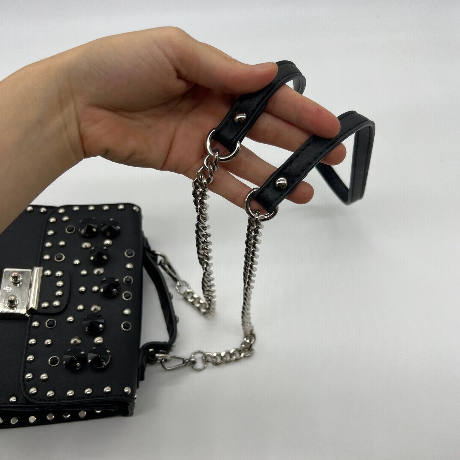 Other Womens Black Crossbody Bag Faux Leather with Chain Strap Size ONE SIZE - 16 Thumbnail