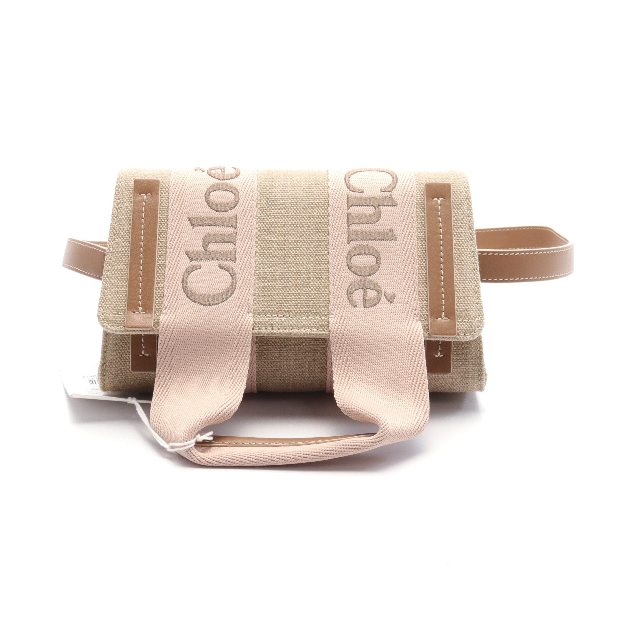 Chloe Chloe Woody Shoulder Bag Body Canvas Leather Beige Light Pink Size ONE SIZE - 1 Thumbnail