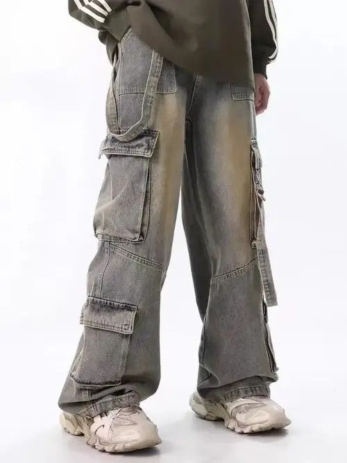 Objects IV Life Retro Yellow Mud-Dye Distressed Pocket Cargo Jeans Size US 32 / EU 48 - 2 Thumbnail