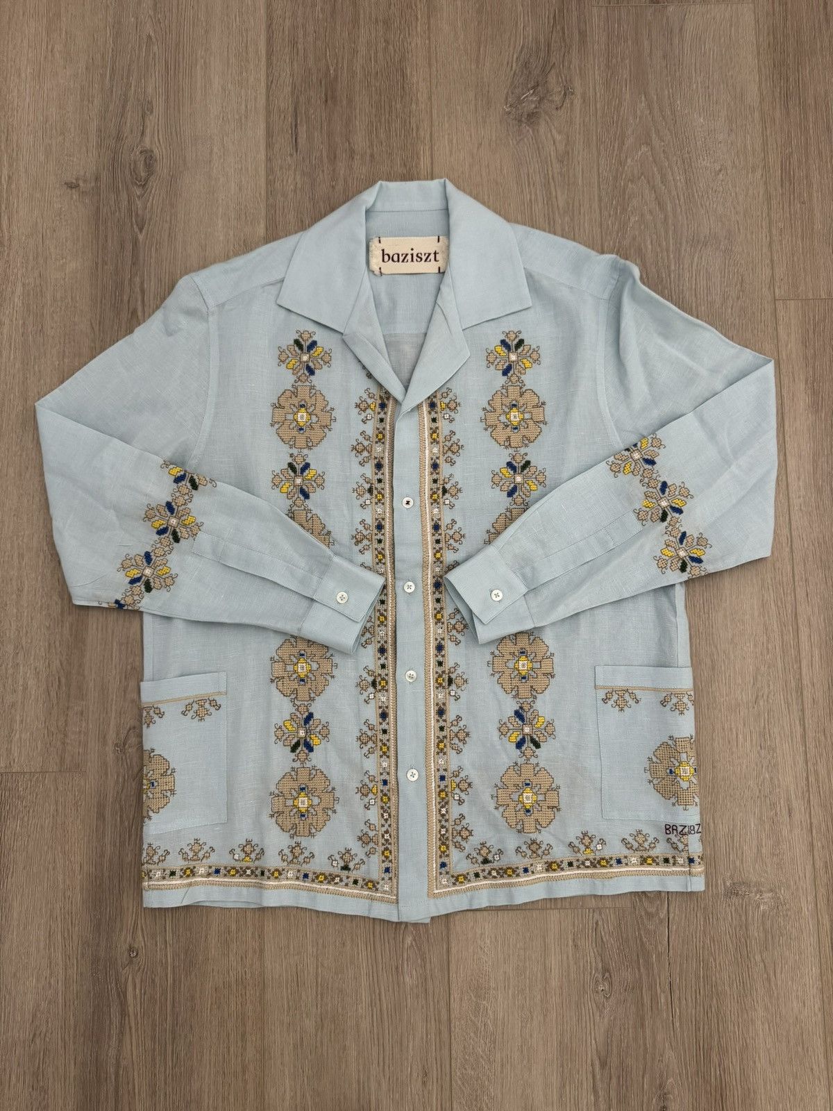 Other Baziszt Roses Embroidered Floral Camp Collar Shirt Size US S / EU 44-46 / 1 - 1 Thumbnail