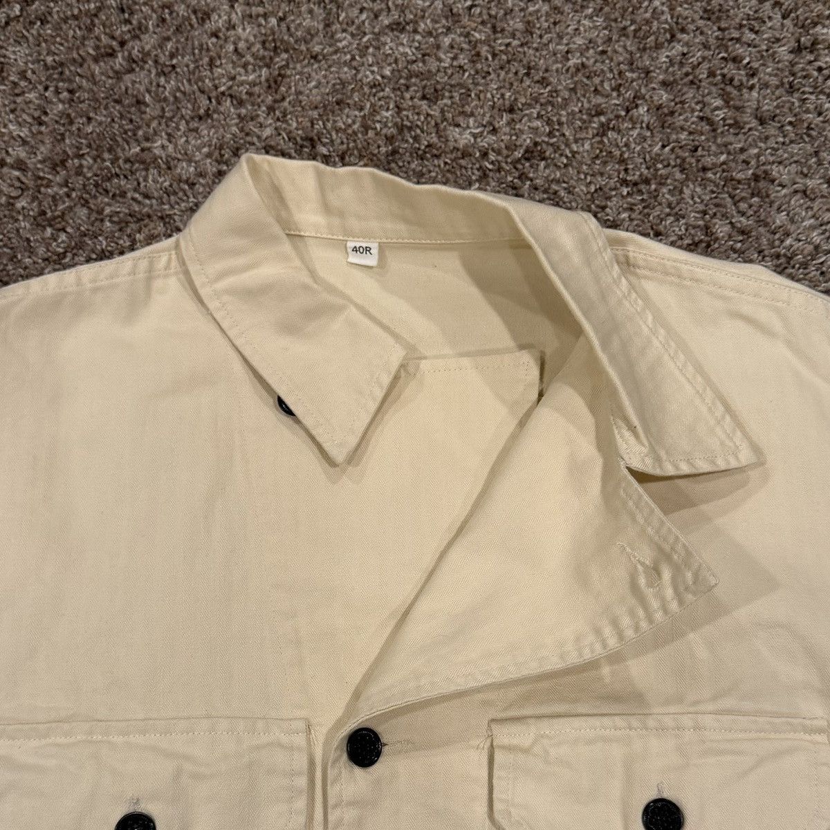 Other Vintage Style Cream Natural Herringbone Twill Fatigue Jacket Size US M / EU 48-50 / 2 - 3 Thumbnail