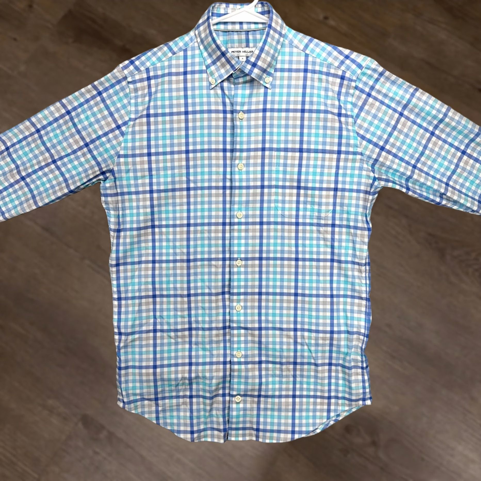 Peter Millar Peter Millar Mens Shirt Small Blue Tan Plaid Stretch Button Down Nylon Blend Size US S / EU 44-46 / 1 - 1 Thumbnail