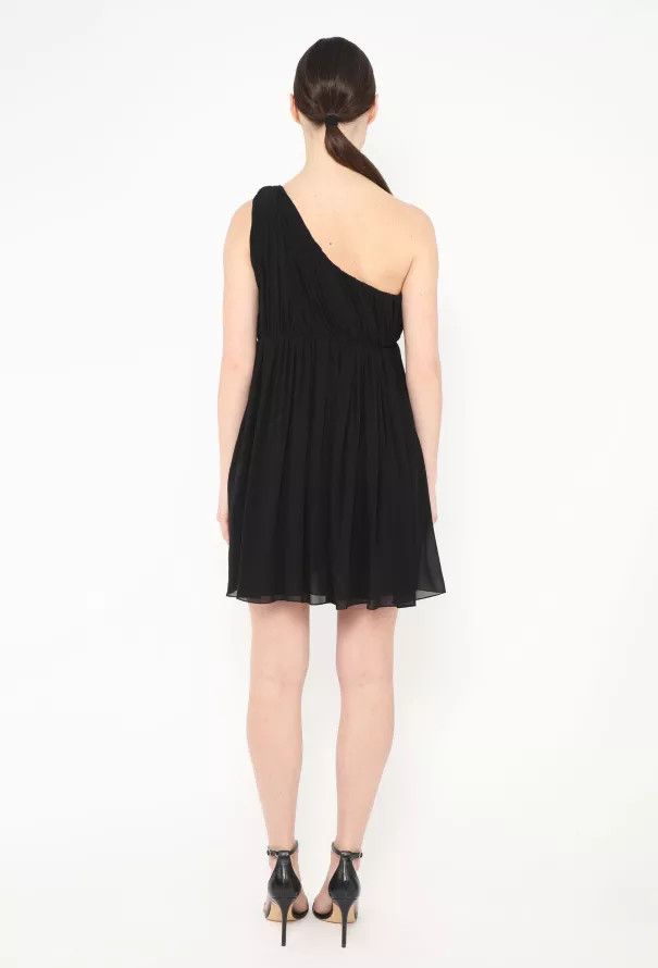 Celine o1y0725 One-Shoulder Silk Mini Dress in Black Size S / US 4 / IT 40 - 3 Thumbnail
