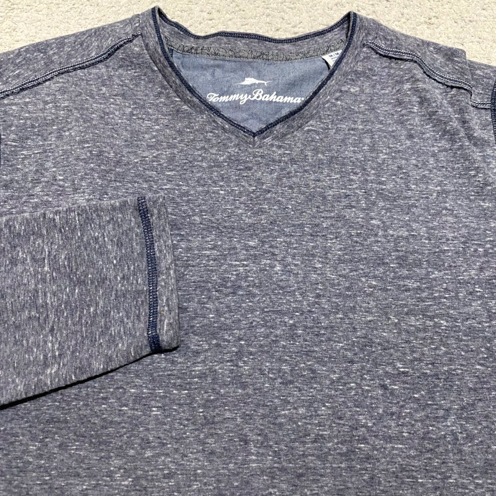 Tommy Bahama Tommy Bahama Mens Shirt Gray V-Neck Long Sleeve Cotton Blend Shirt M Adult Mens Size US M / EU 48-50 / 2 - 4 Thumbnail