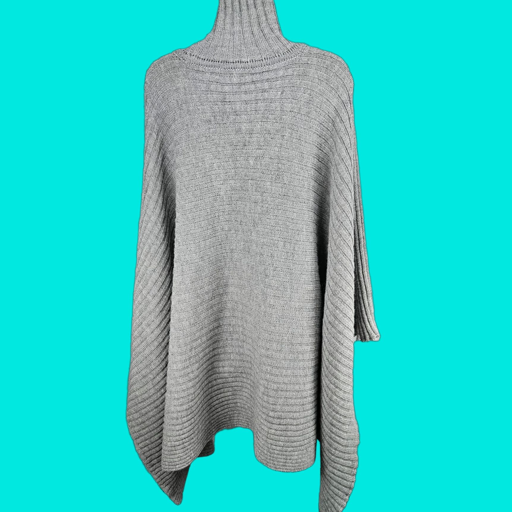 Vintage Gaeltarra Sweater One Size Grey Alpaca Wool Ribbed Knit Oversized Turtleneck Poncho F Womens Fall Winter Hand Wash Only Size ONE SIZE - 1 Thumbnail