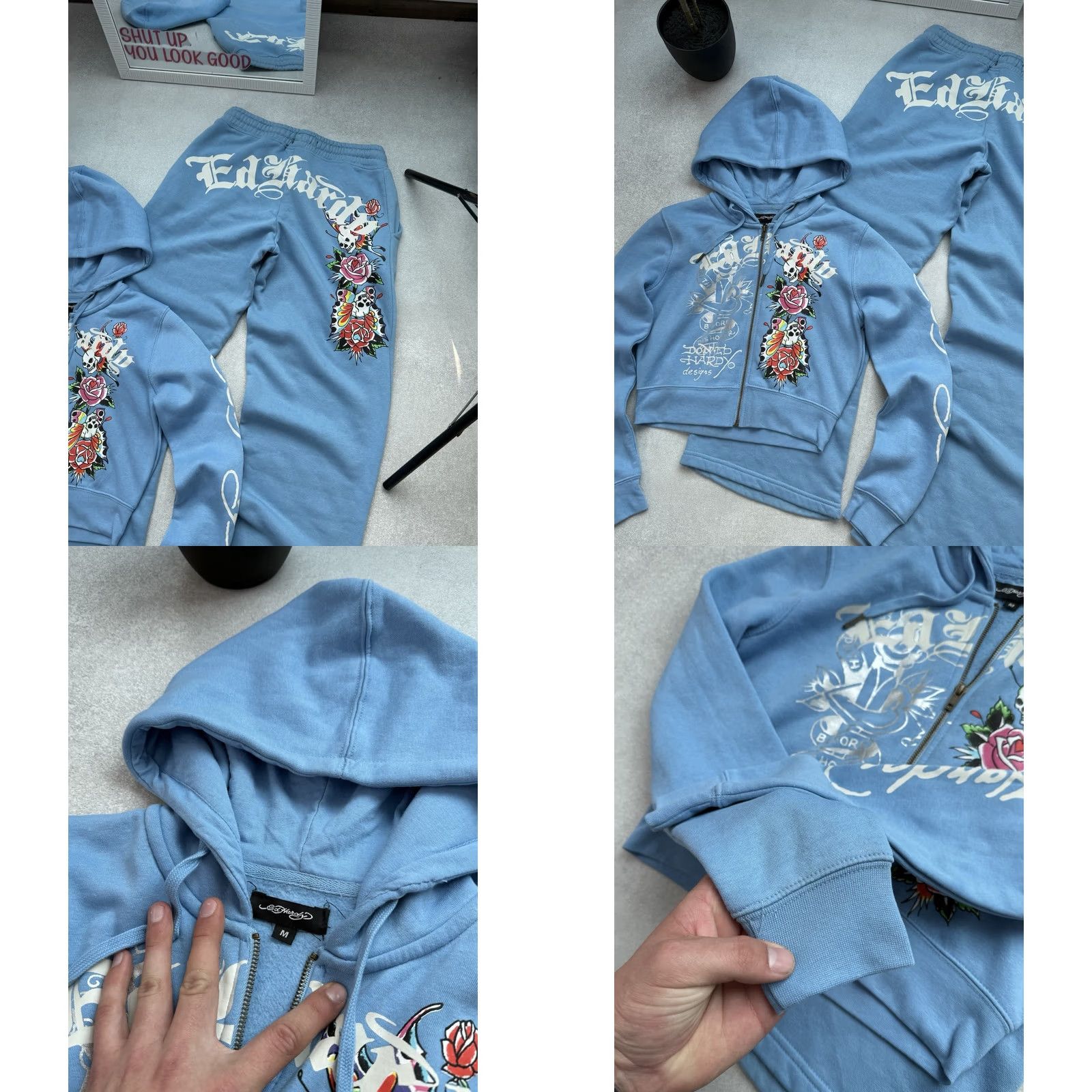 Ed Hardy Ed Hardy Blue Tracksuit Set Hoodie Sweatpants Skull Rose Y2K Size M Women’s Sweatsuit Activewear Tracksuit, Ed Hardy Skull, Y2K, 90s, Womens, M Size M / US 6-8 / IT 42-44 - 8 Thumbnail