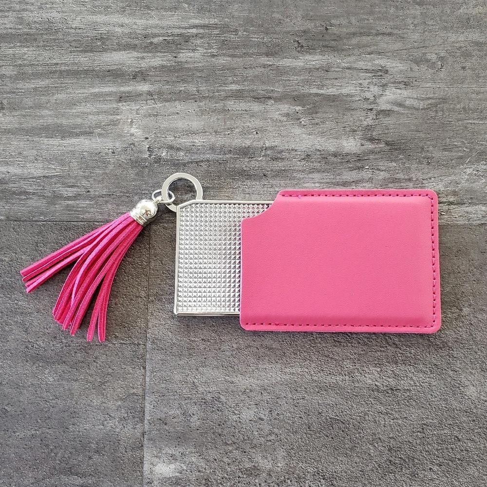 Designer Pink Leather Travel Mirror Glamour Accessory Size ONE SIZE - 2 Thumbnail