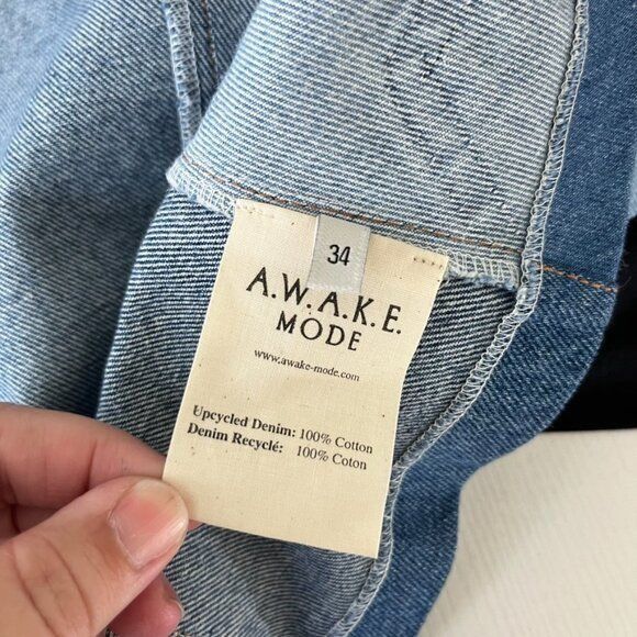 A.W.A.K.E. MODE A.W.A.K.E. MODE Upcycled Denim Off Shoulder Top Jean Jacket Size XS / US 0-2 / IT 36-38 - 14 Thumbnail