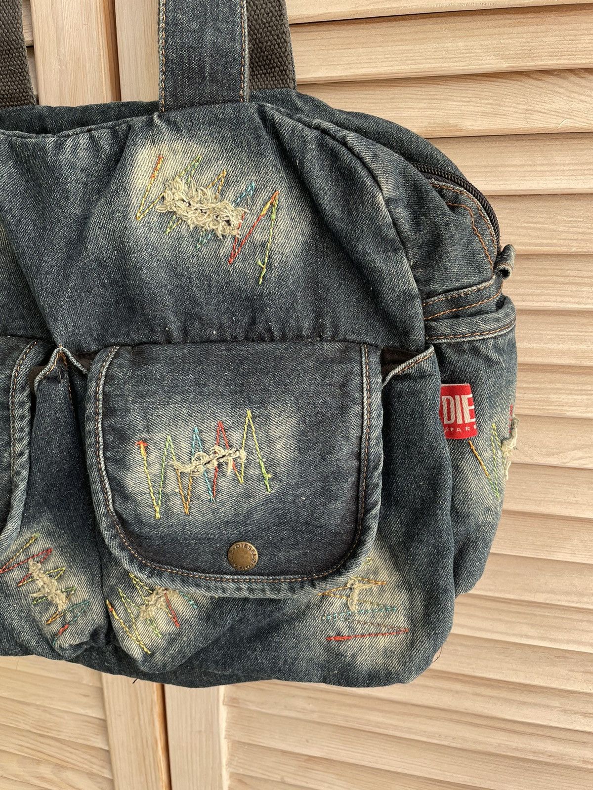 Diesel Vintage Diesel distressed denim embroidered sashiko tote bag Size ONE SIZE - 2 Thumbnail
