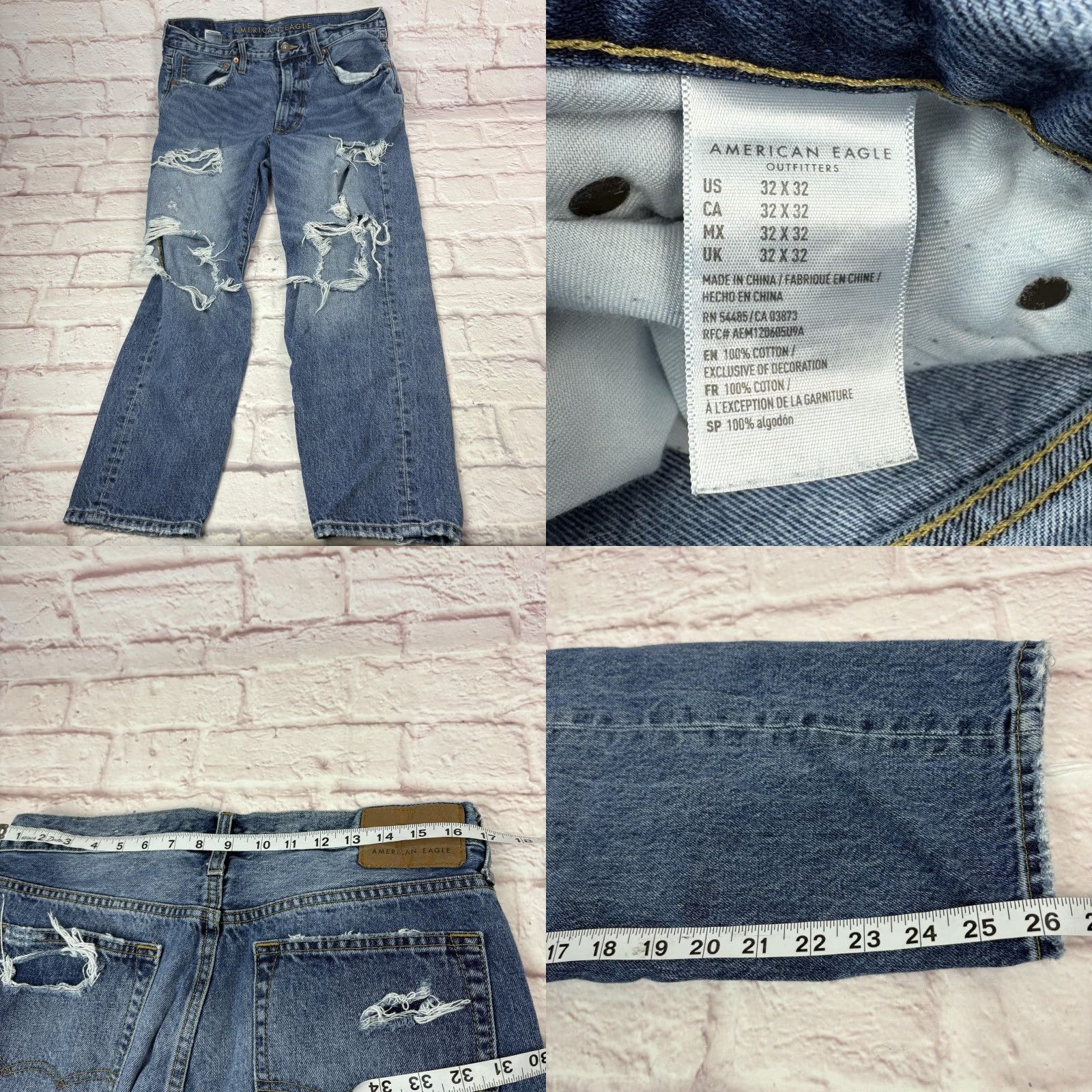 American Eagle Outfitters American Eagle Outfitters Jeans Mens 33x26 Blue Distressed Straight Denim Size US 33 - 8 Thumbnail