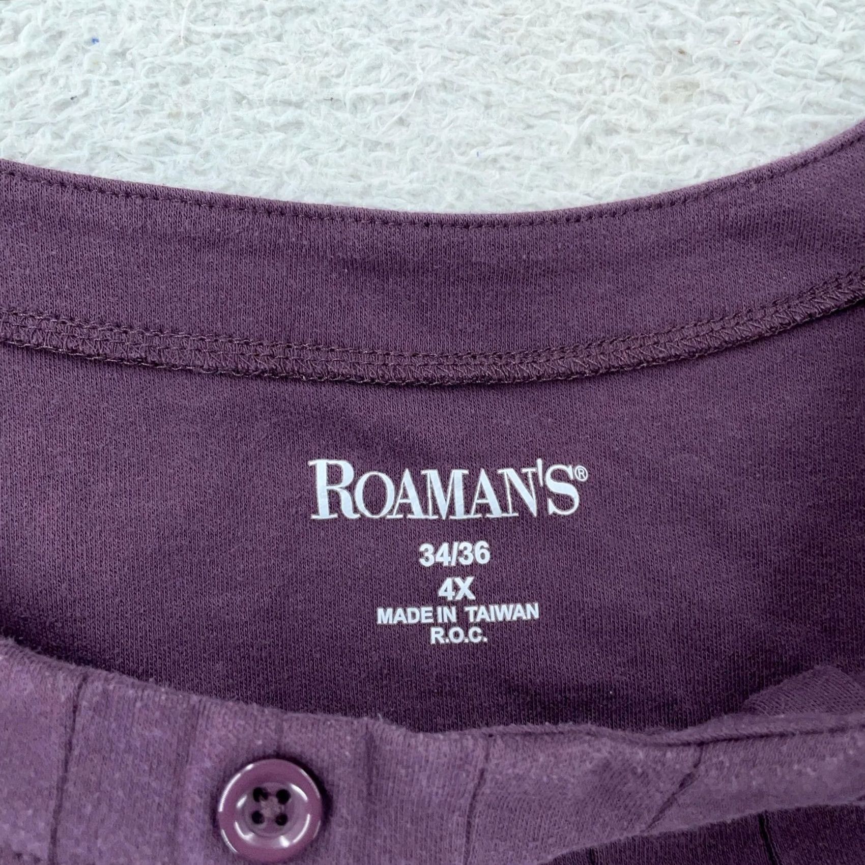 Vintage Roaman's Shirt Womens 4X Purple Pleated 3/4 Sleeve Pockets Tunic A-Line Size XXL / US 16-18 / IT 52-54 - 7 Thumbnail