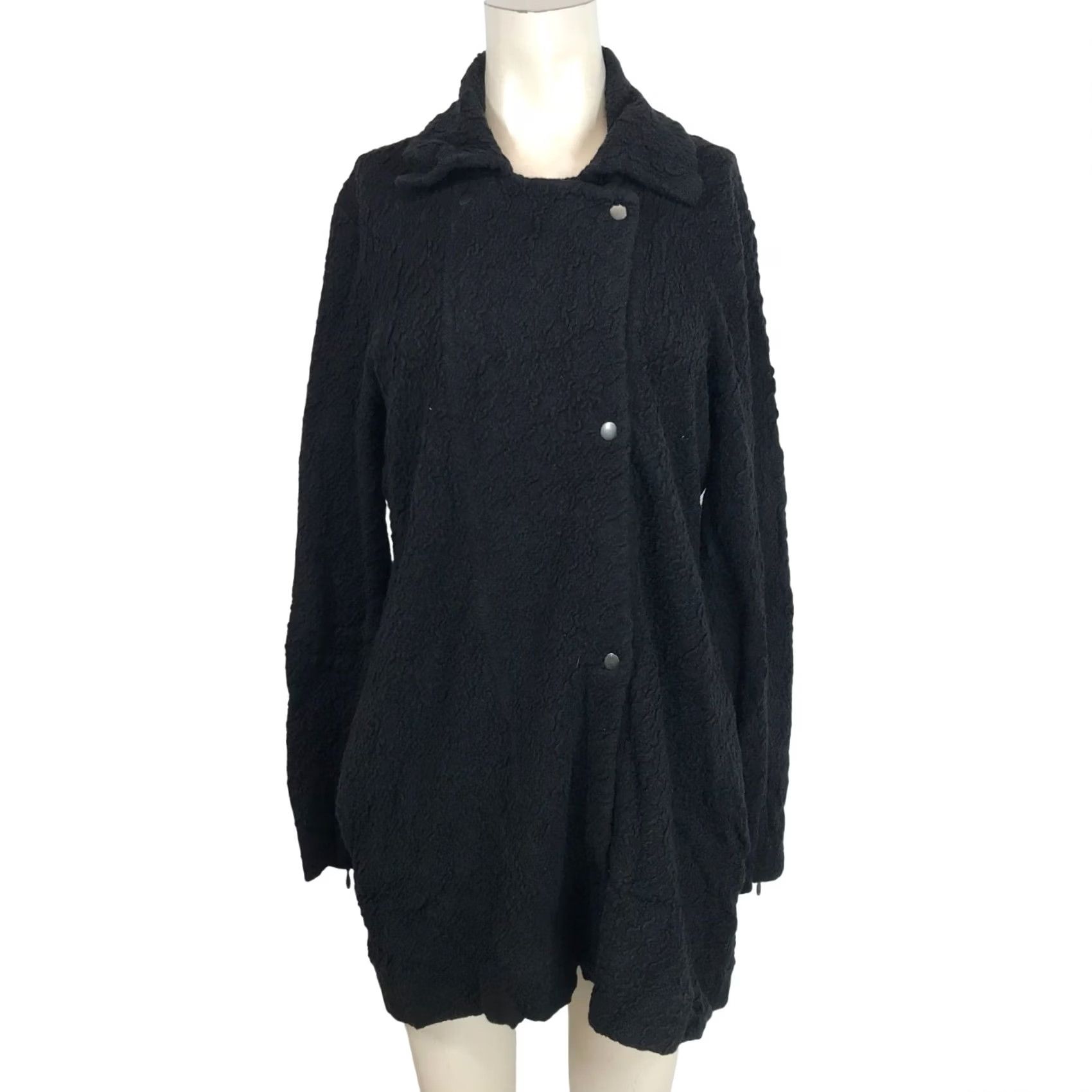 Eileen Fisher EILEEN FISHER Jacket Womens M Black Snap Closure Collared Textured Casual Size M / US 6-8 / IT 42-44 - 2 Thumbnail