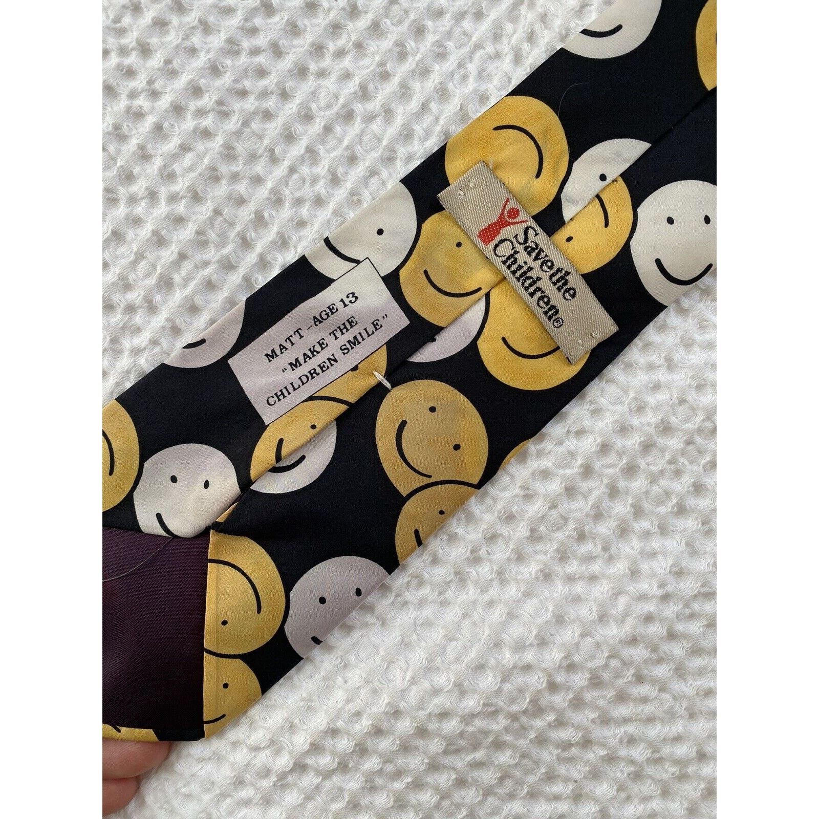 &Daughter Vintage Save the Children Artwork Mens Ties Smilie Faces Size 26 - 2 Thumbnail