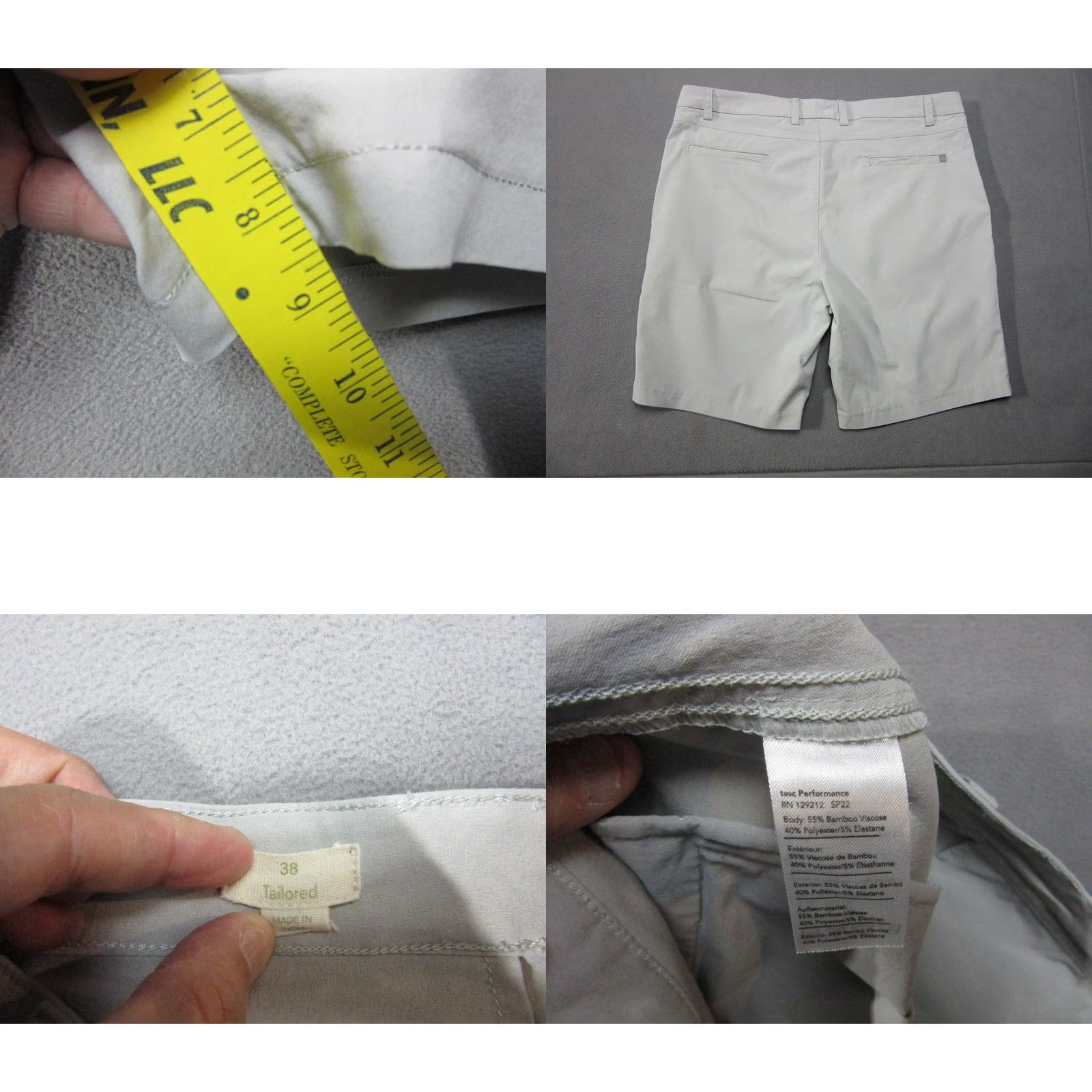 Vintage Tasc Performance Shorts Mens 38 Gray Chino Tailored Logo Mid Rise Slash Pockets Athleisure Stretch Size US 38 / EU 54 - 8 Thumbnail