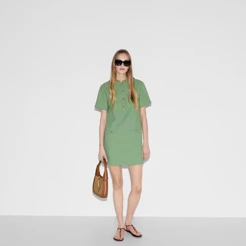 Gucci o1loc1c0226 818278 Cotton Boucle Mini Dress in Green Size M / US 6-8 / IT 42-44 - 7 Thumbnail