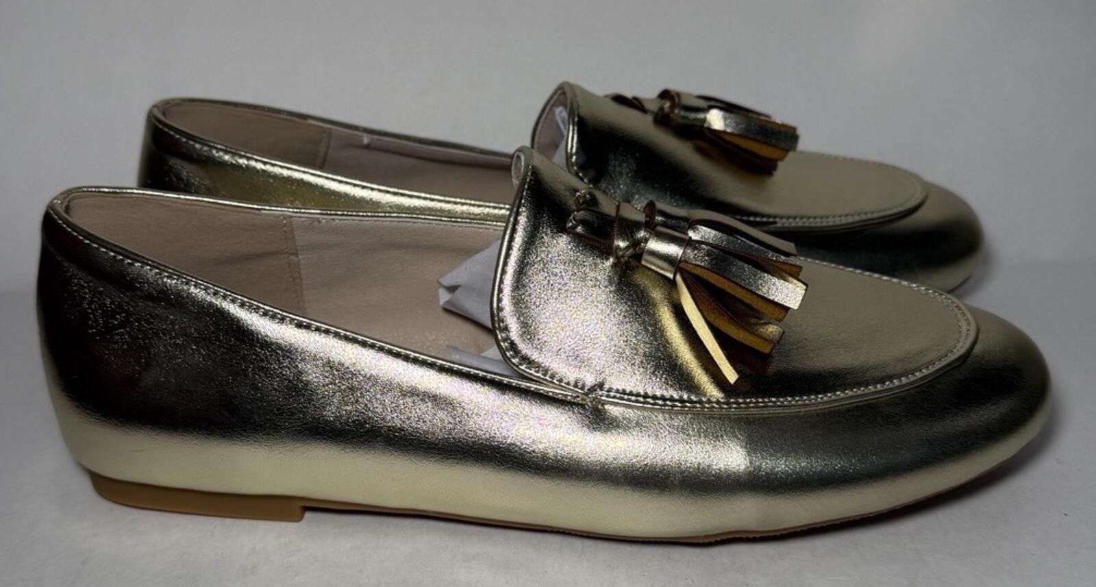 The Unbranded Brand Women's Flat Fashion Loafers Tassels Round Toe Gold Metallic Size US 12 / IT 42 - 1 Thumbnail