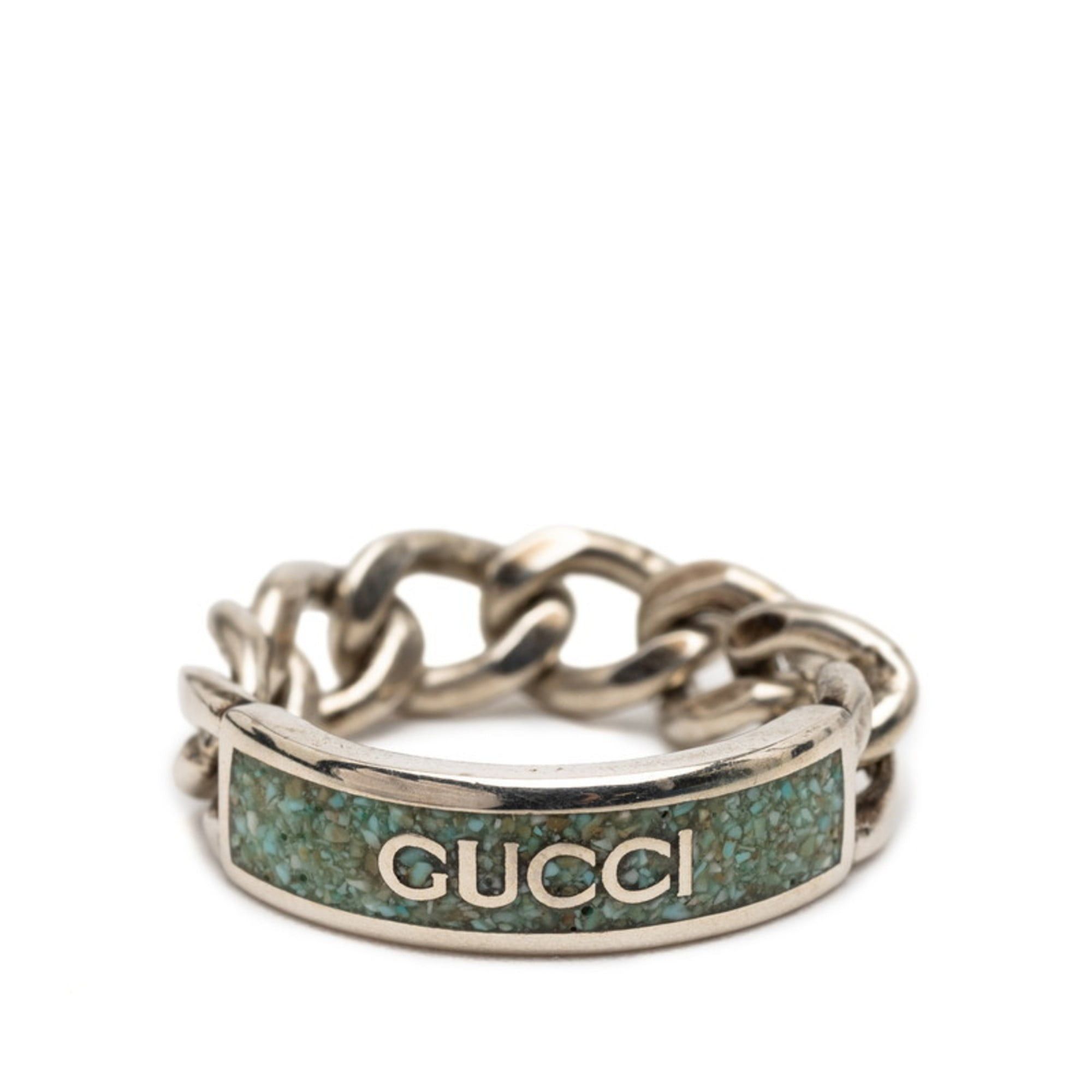 Gucci Gucci Gormet Chain Ring #25 Silver with Light Blue Enamel, SV925, Men's Size ONE SIZE - 1 Thumbnail