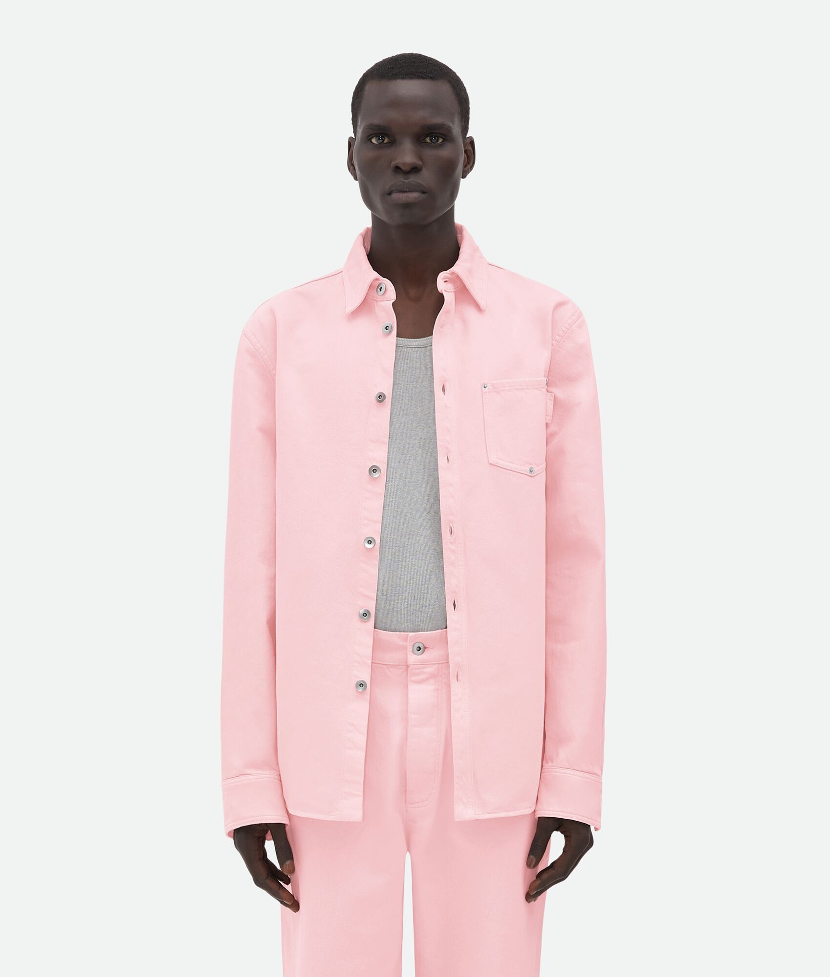 Bottega Veneta o1n1vont0125 Wash Denim Shirt in Pink Size US M / EU 48-50 / 2 - 2 Thumbnail