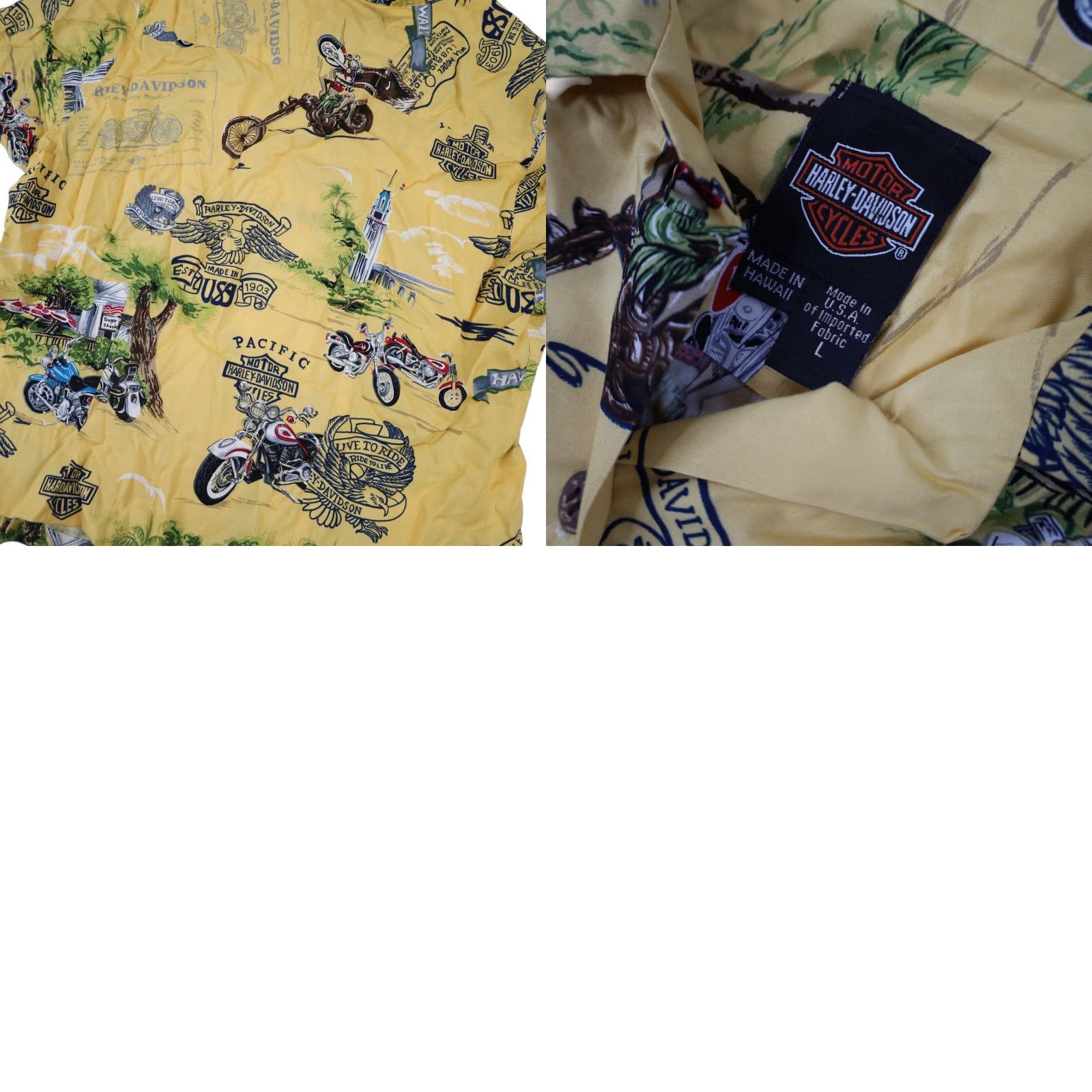 Harley Davidson VINTAGE Harley Davidson Womens Large Silk Hawaiian Shirt Yellow Shirt Women Large Yellow Harley Davidson Silk Hawaiian Button-Up 90s? Size L / US 10 / IT 46 - 8 Thumbnail