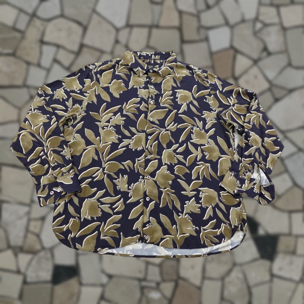 BUGATCHI VINTAGE Bugatchi Shirt Mens 3XL Blue Gray Floral Leaf Print Shaped Fit Ecovero Button Up Size US XXL / EU 58 / 5 - 1 Thumbnail