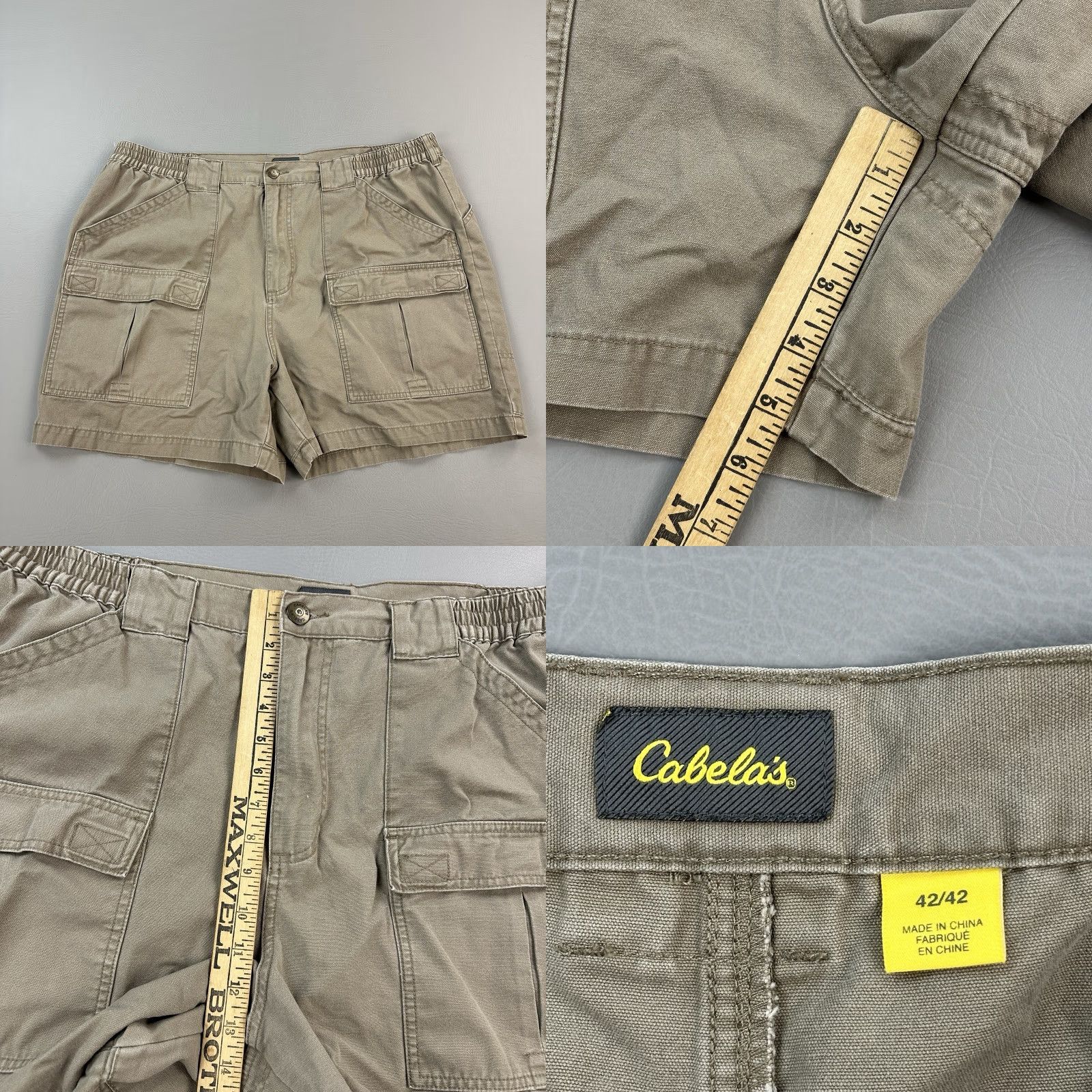 Vintage Cabelas Shorts Mens 42 Tan Canvas 5" Trail Hiker Cargo Elastic Waist Lot of 2 Mens Pants Canvas Cargo Pocket Brown 42 in Regular Cotton Size US 42 / EU 58 - 9 Thumbnail