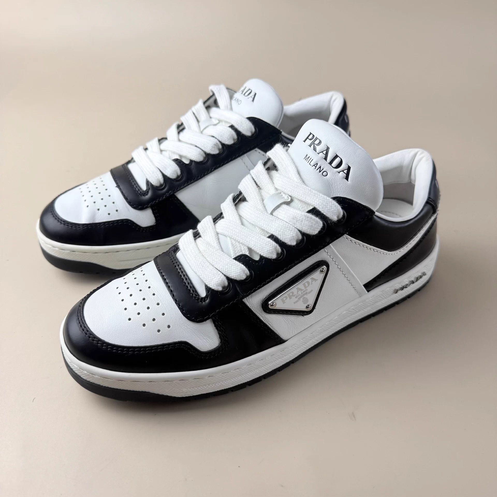 Prada Prada B&W Triangle Logo Sneakers 37 EU Size US 6 / IT 36 - 1 Thumbnail