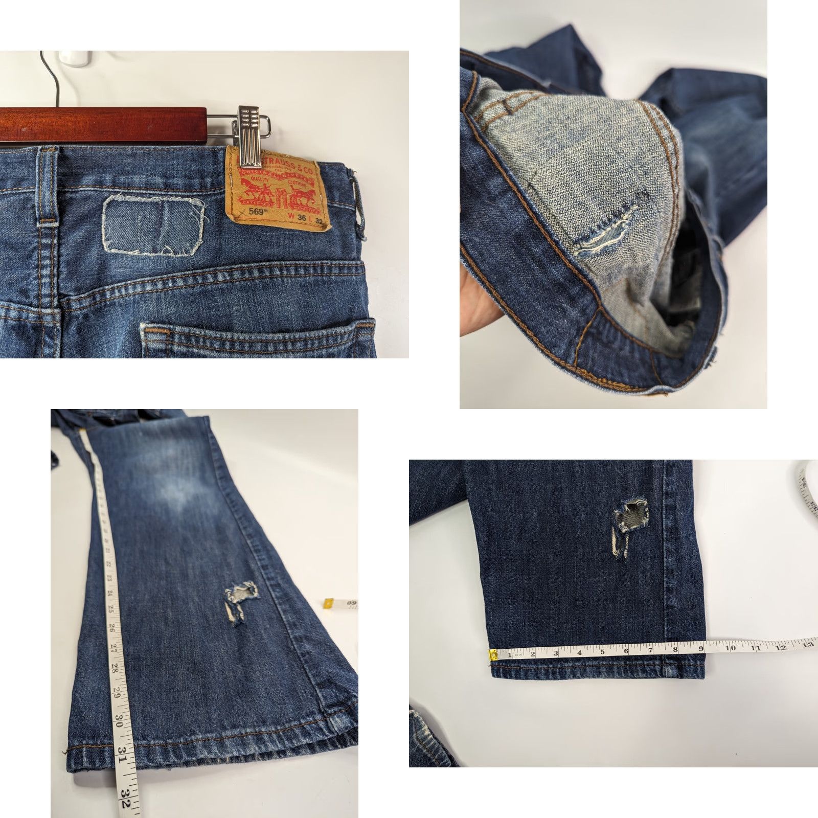 Levi's Levi's 569 Jeans Straight 36x32 Relaxed Black Denim Distressed 5-Pocket Zip Mid Waist Men Regular Size US 38 / EU 54 - 8 Thumbnail