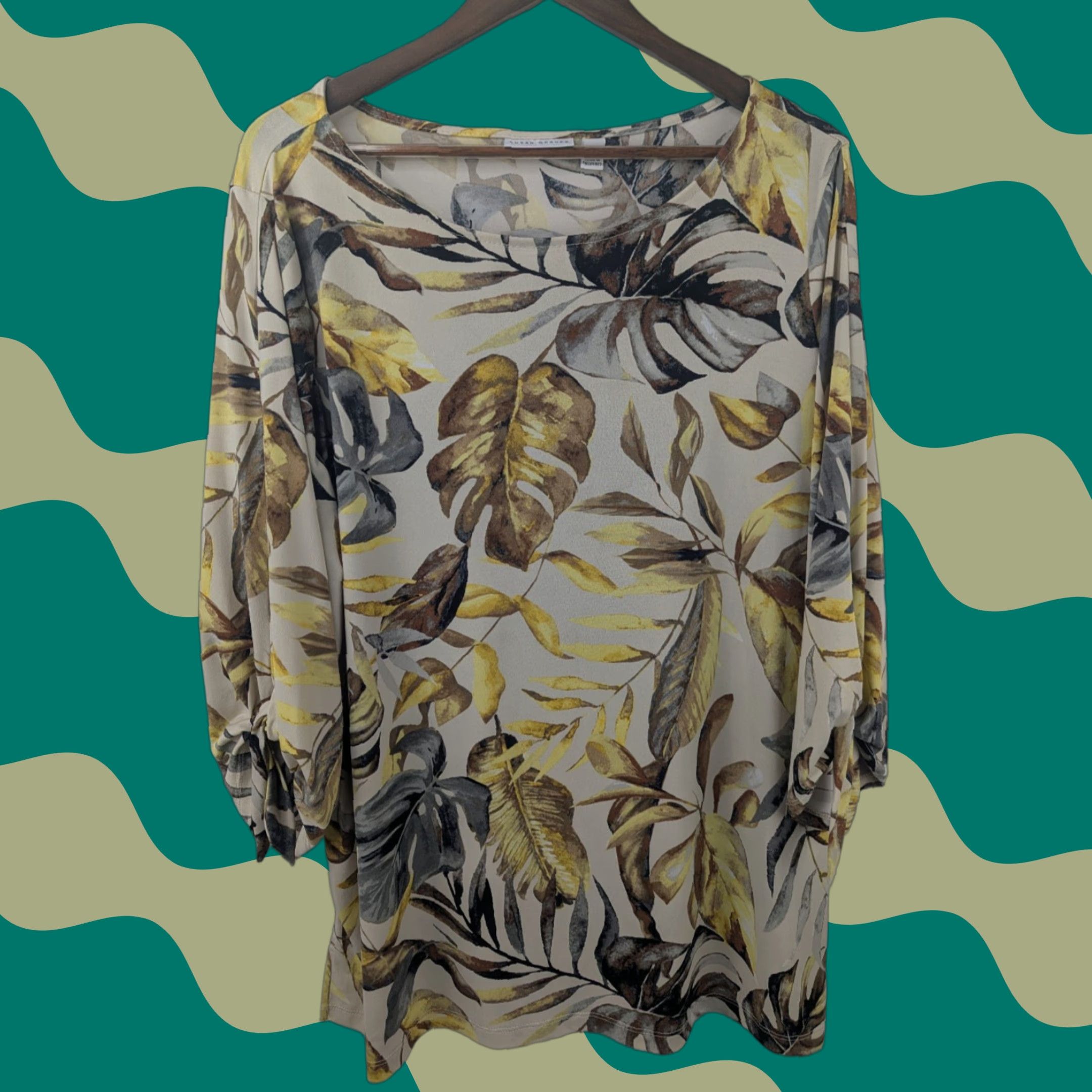 Vintage Susan Graver Tunic Shirt Womens Regular Printed Liquid Knit Tie-Sleeve Yellow XL A395084 Size L / US 10 / IT 46 - 1 Thumbnail