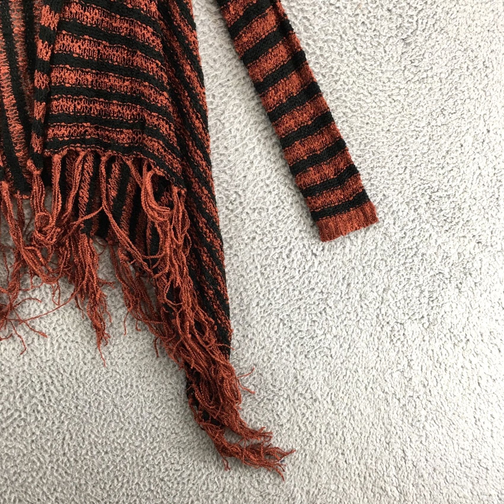 Vintage Daytrip Fringe Cardigan Sweater Womens XS Brown Black Striped Open Front Knitted Size XS / US 0-2 / IT 36-38 - 3 Thumbnail