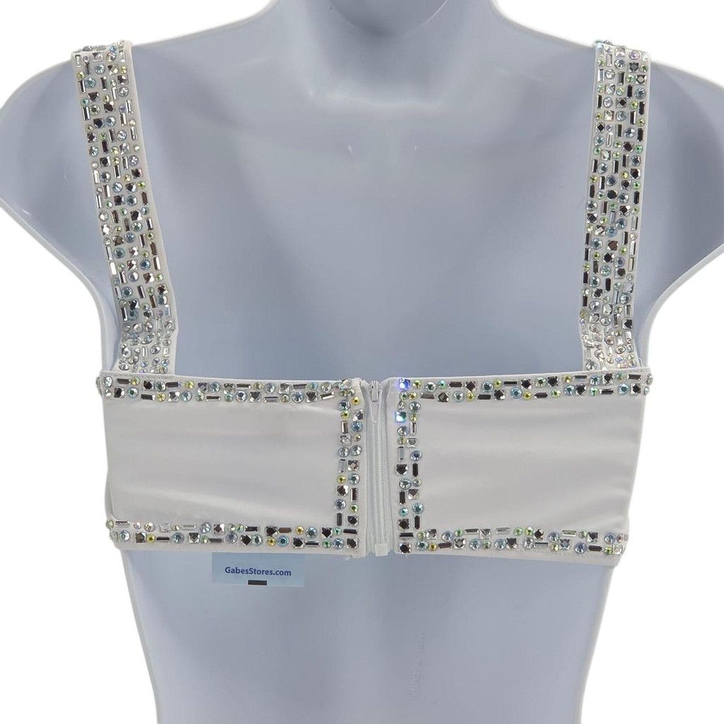 Fashion Nova White Bralet Top with Clear Glass & Iridescent Rhinestones Size XL / US 12-14 / IT 48-50 - 3 Thumbnail