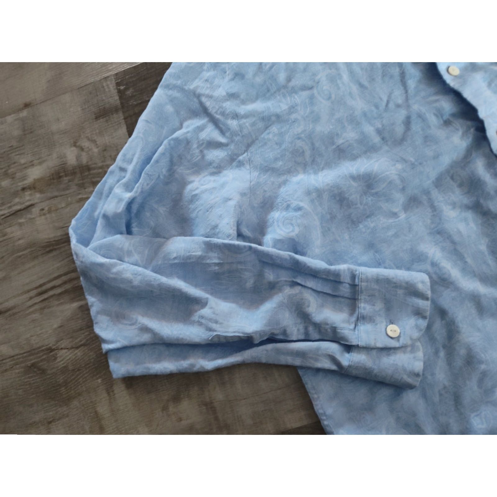 Robert Graham VINTAGE Robert Graham Men's Dress Shirt Long Sleeve Paisley Linen Cotton Classic Fit Blue Size L Size US L / EU 52-54 / 3 - 6 Thumbnail
