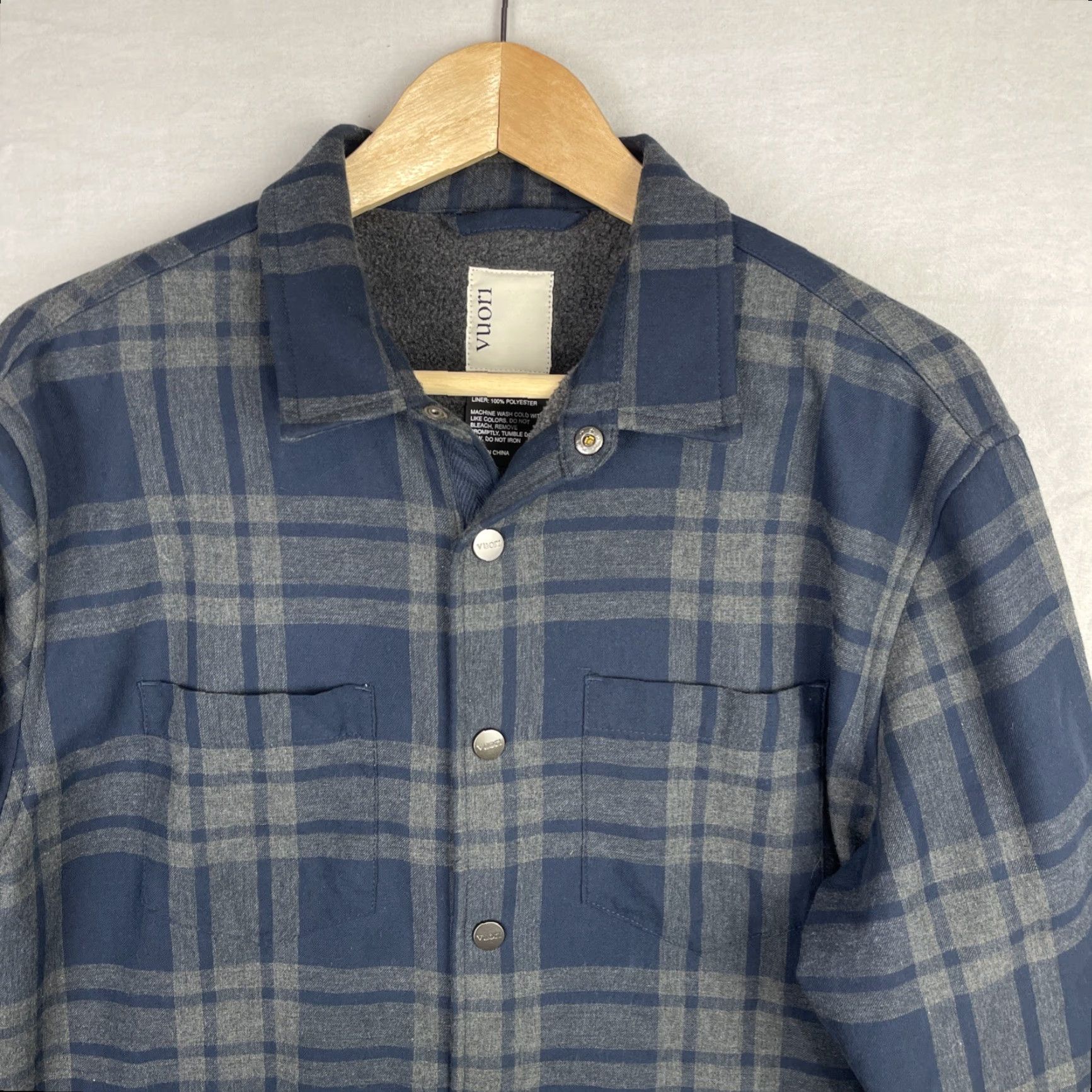 Vuori VINTAGE Vuori Range Jacket Mens Large Blue Plaid Shacket Fleece Lined Snap Size US L / EU 52-54 / 3 - 2 Thumbnail