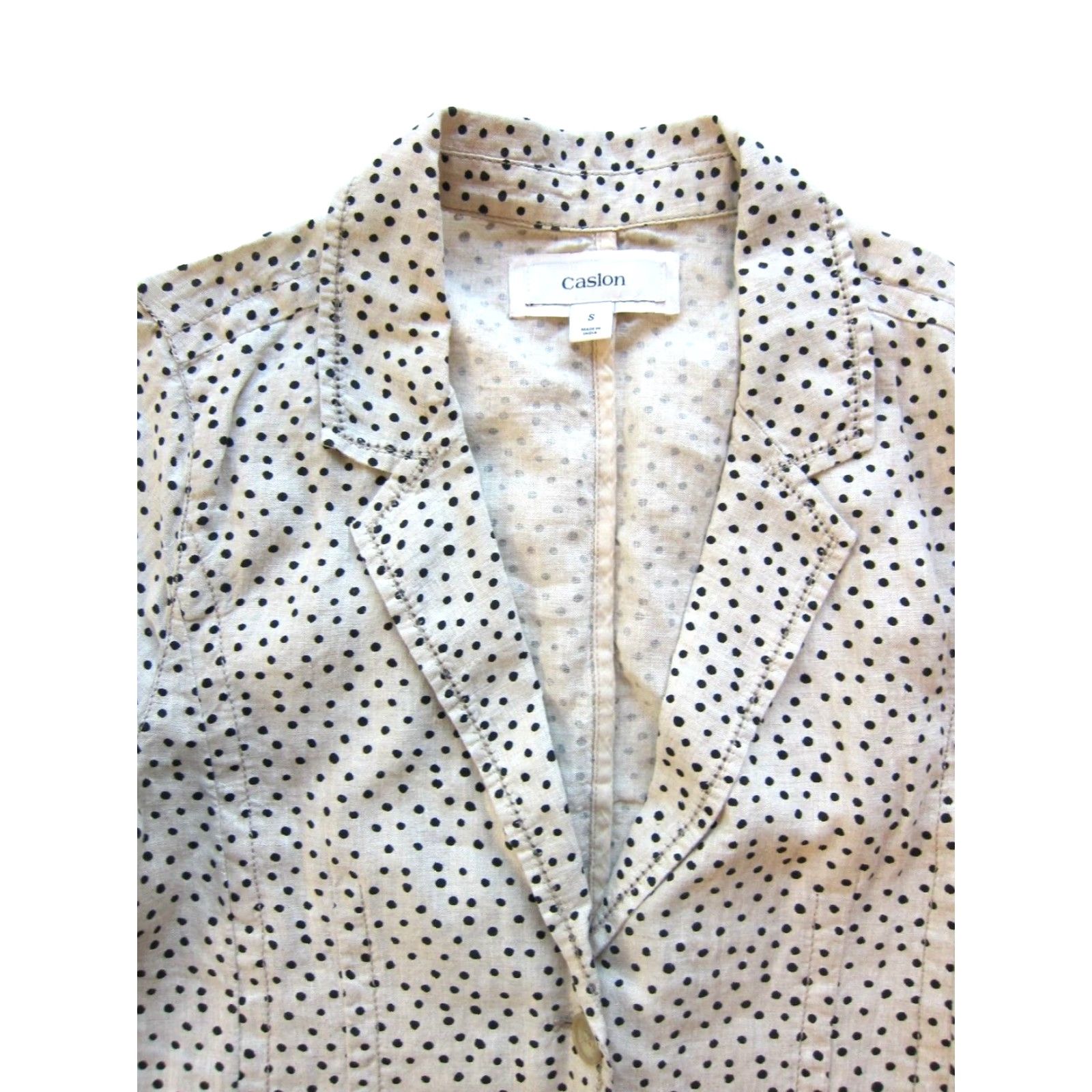 Vintage Caslon Blazer Woman S 3/4 Sleeve Ivory Linen Polka Dot Pocket Jacket Small Size S / US 4 / IT 40 - 4 Thumbnail