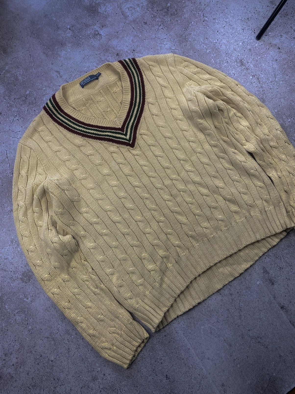 Polo Ralph Lauren × Vintage Vintage Polo by Ralph Lauren V-Neck Cable Knit Sweater Size US XXL / EU 58 / 5 - 2 Thumbnail