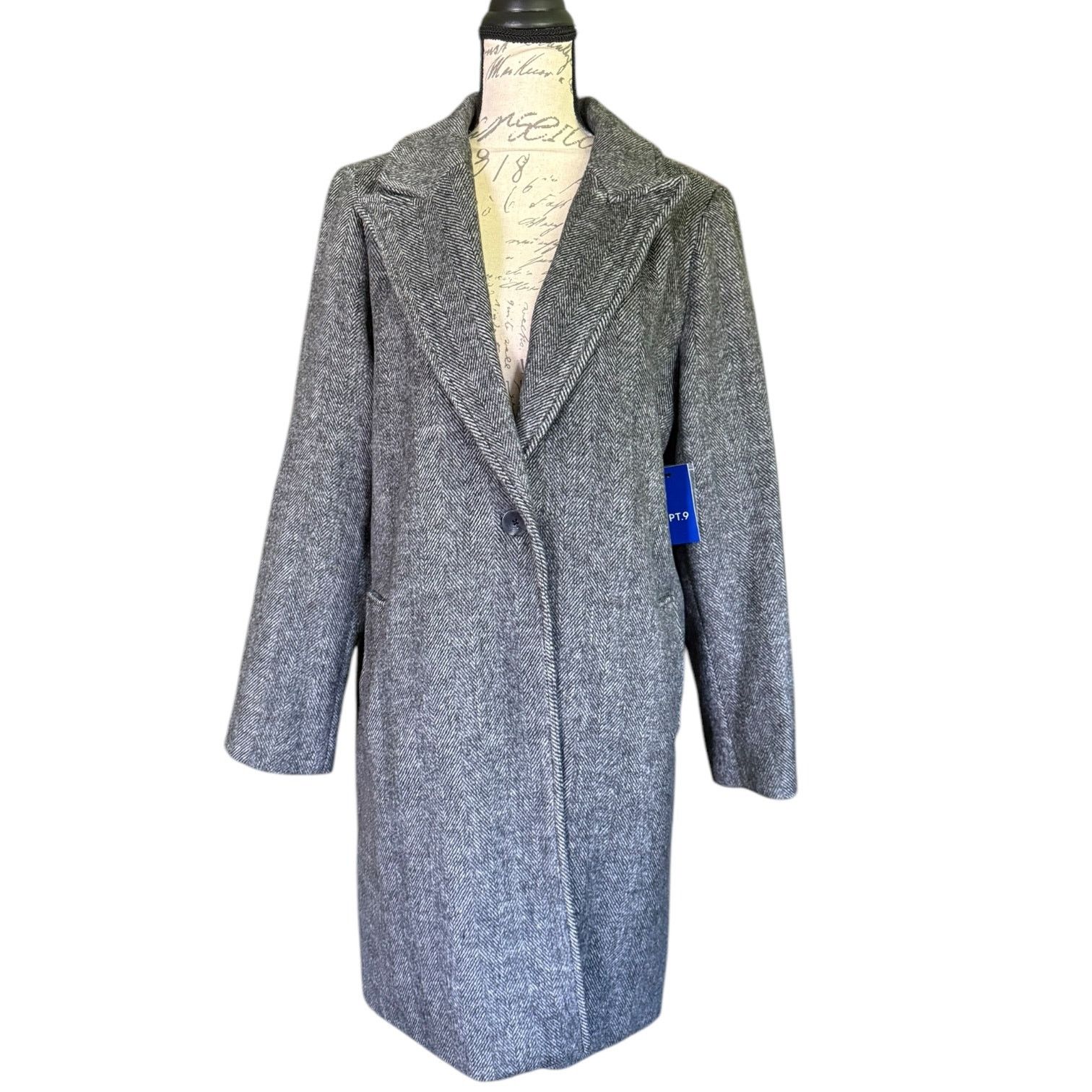Apt. 9 Apt 9 $80 Black Hering Button Front Wool Blend Coat Large Size L / US 10 / IT 46 - 1 Thumbnail