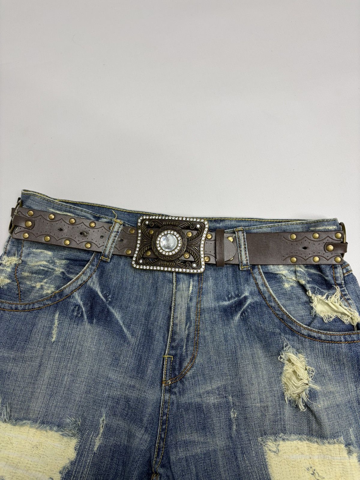 Hysteric Glamour Vintage Y2K Rhinestones Like Number Nine Punk Leather Belt Size 32 - 11 Thumbnail
