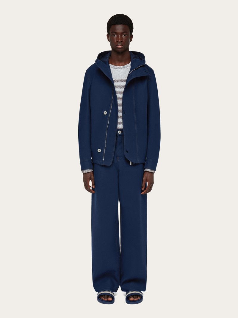 Salvatore Ferragamo o1s1rm0126 Denim Hooded Blouson Jacket in Blue Size US S / EU 44-46 / 1 - 9 Thumbnail