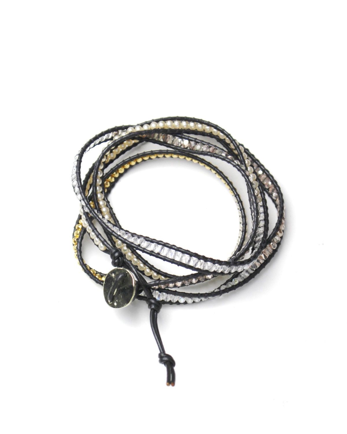 Japanese Brand 2000S JAPANESE MADE MULTI-STONE WRAP BRACELET LEATHER CORD Size ONE SIZE - 3 Thumbnail