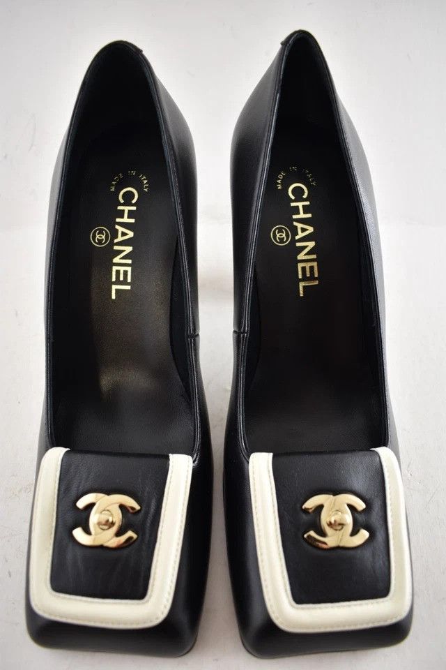Chanel os11x0426 Square-Toe Block Heel Pumps in Black Size US 11 / IT 41 - 3 Thumbnail