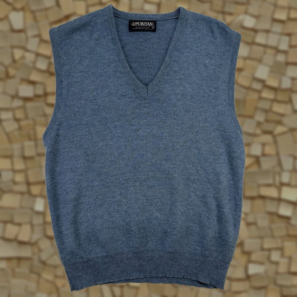 Vintage VINTAGE Puritan XL Blue Knit Sweater Vest Mens 80s 90s USA V-Neck Sleeveless Size US XL / EU 56 / 4 - 1 Thumbnail