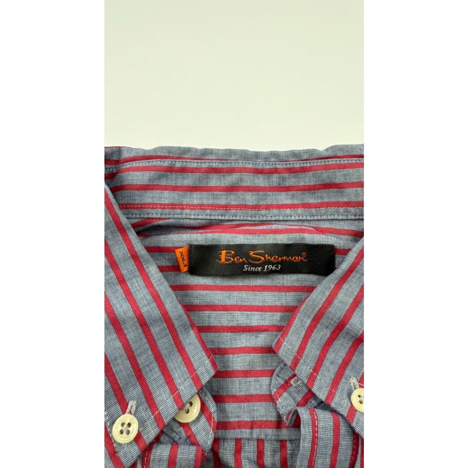 Ben Sherman Ben Sherman Shirt Mens 2XL Gray Red Striped Long Sleeve Button-Down Collared Shirt Casual Outdoor Pocketed Mens 2XL Size US XXL / EU 58 / 5 - 3 Thumbnail