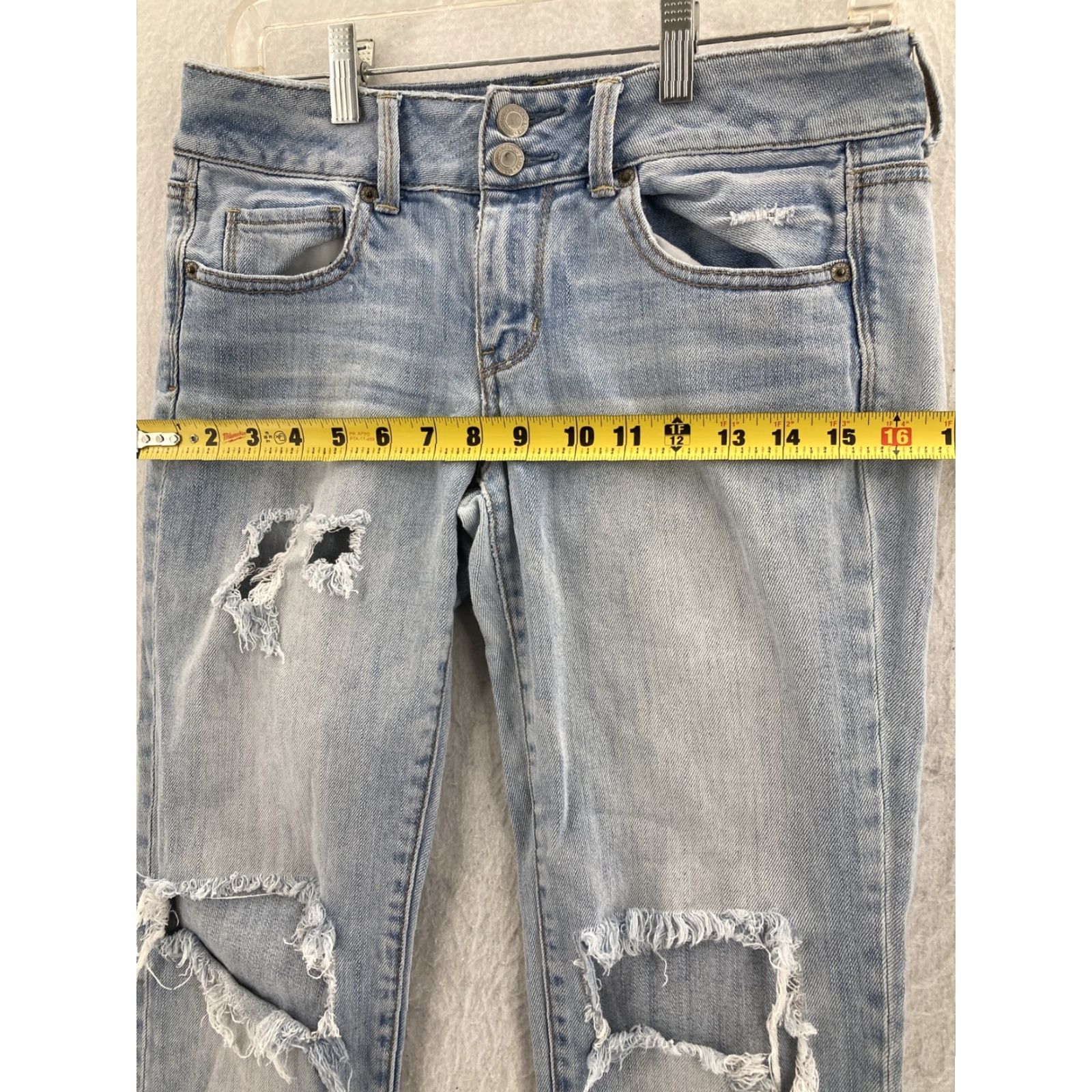 American Eagle Outfitters American Eagle Outfitters Jeans Womens 4 Artist Stretch Crop Blue Denim Distressed Jegging Slim 30 Blue Women Jeans 4 Size 27" / US 4 / IT 40 - 4 Thumbnail