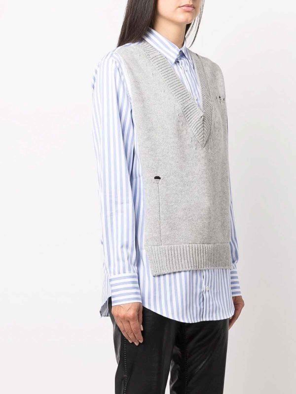 Maison Margiela o1mle0426 Distressed Knitted Vest Layered Stripe Shirt Size S / US 4 / IT 40 - 4 Thumbnail