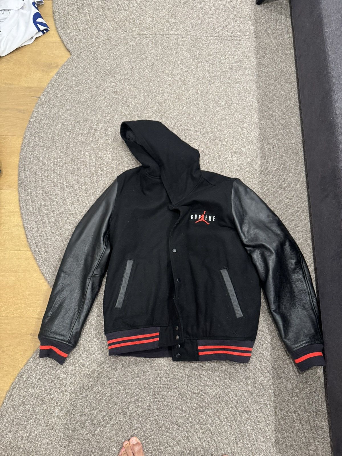 Supreme x Air Jordan Varsity Jacket Black Size XL