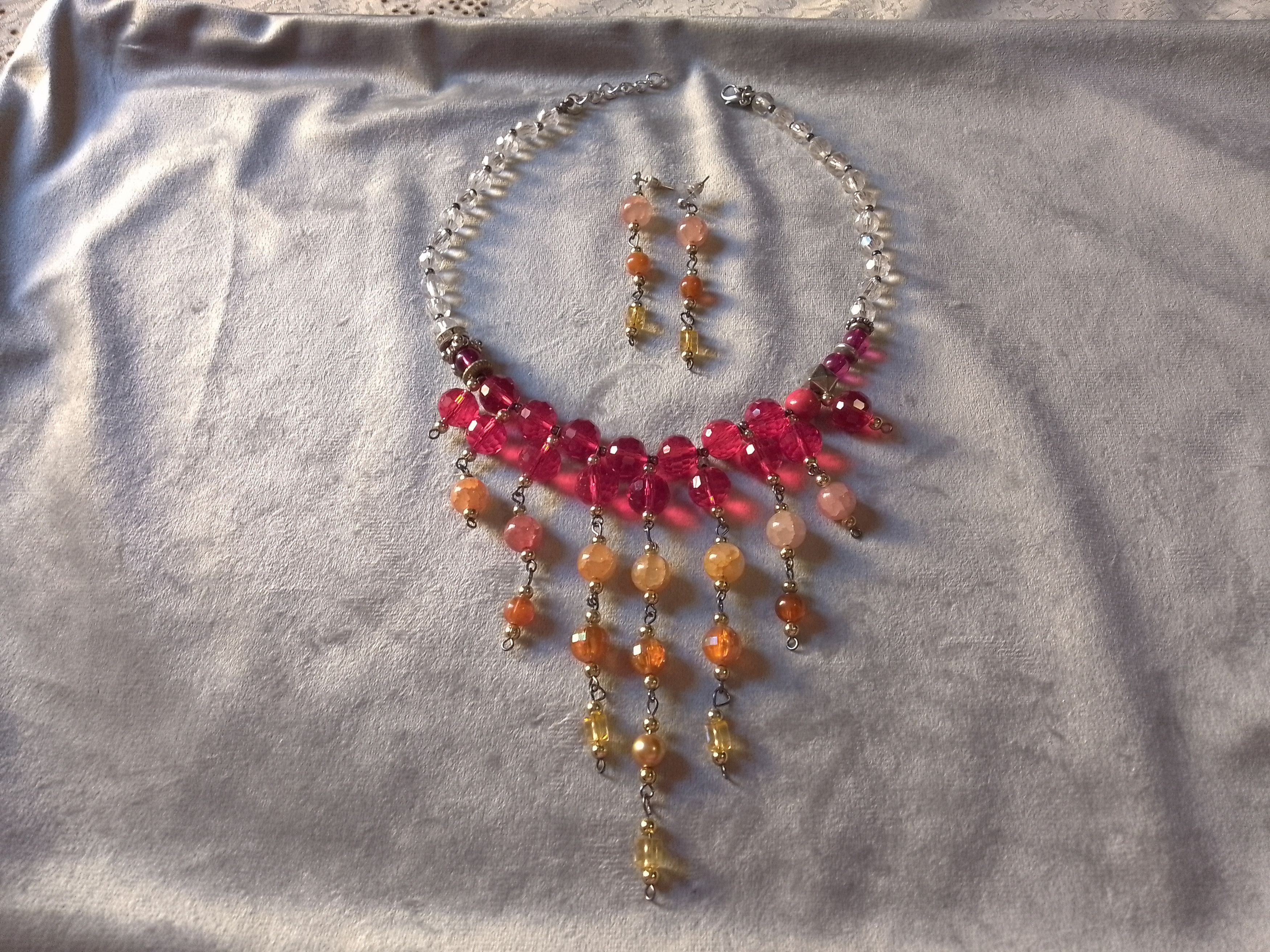 Handmade Necklace Red Crystals+gemstones. Frontal bangs.Earrings Size ONE SIZE - 1 Thumbnail