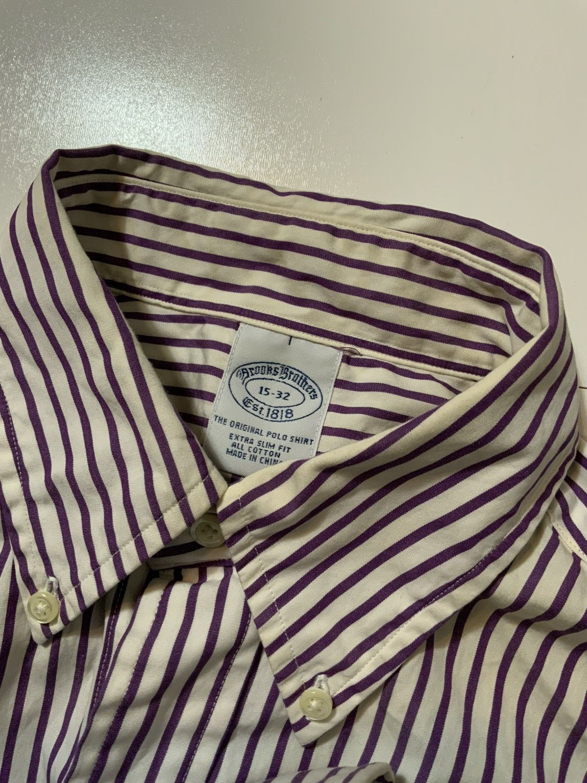 Brooks Brothers Brooks Brothers Polo Extra Slim Purple Stripe Dress Shirt Size US S / EU 44-46 / 1 - 5 Thumbnail